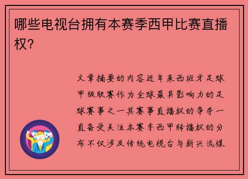 哪些电视台拥有本赛季西甲比赛直播权？